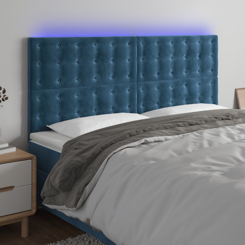 Hoofdbord LED 200x5x118/128 cm fluweel donkerblauw is nu te koop bij PeponiXL, paradijselijk wonen!