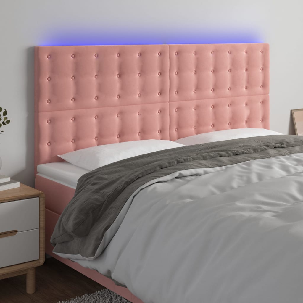 Hoofdbord LED 200x5x118/128 cm fluweel roze is nu te koop bij PeponiXL, paradijselijk wonen!