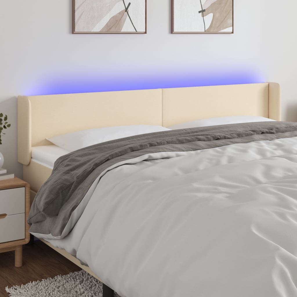 Hoofdbord LED 163x16x78/88 cm stof crèmekleurig is nu te koop bij PeponiXL, paradijselijk wonen!