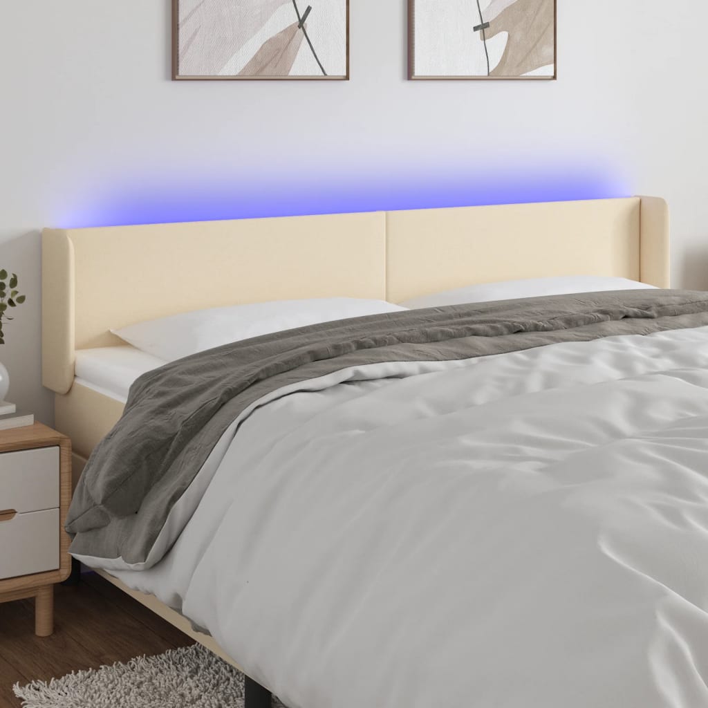 Hoofdbord LED 203x16x78/88 cm stof crèmekleurig is nu te koop bij PeponiXL, paradijselijk wonen!