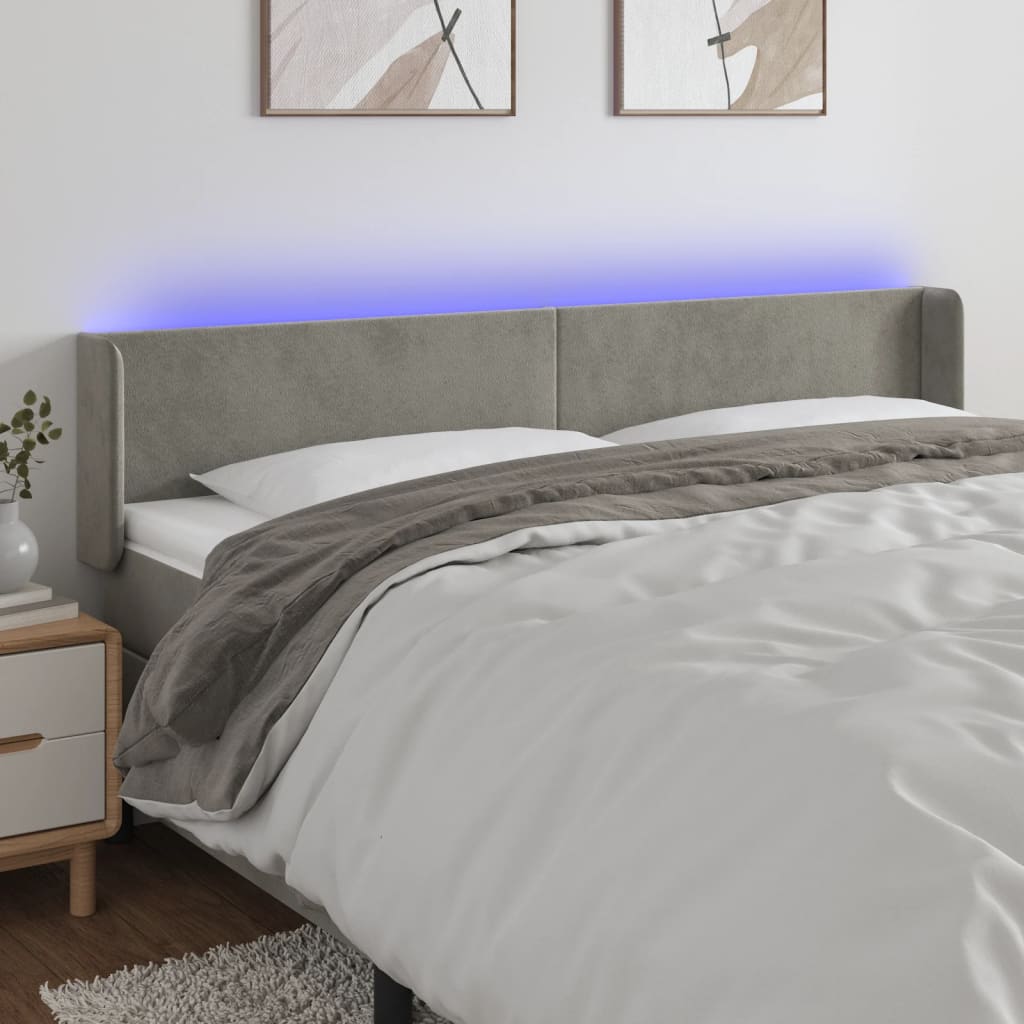 Hoofdbord LED 183x16x78/88 cm fluweel lichtgrijs is nu te koop bij PeponiXL, paradijselijk wonen!