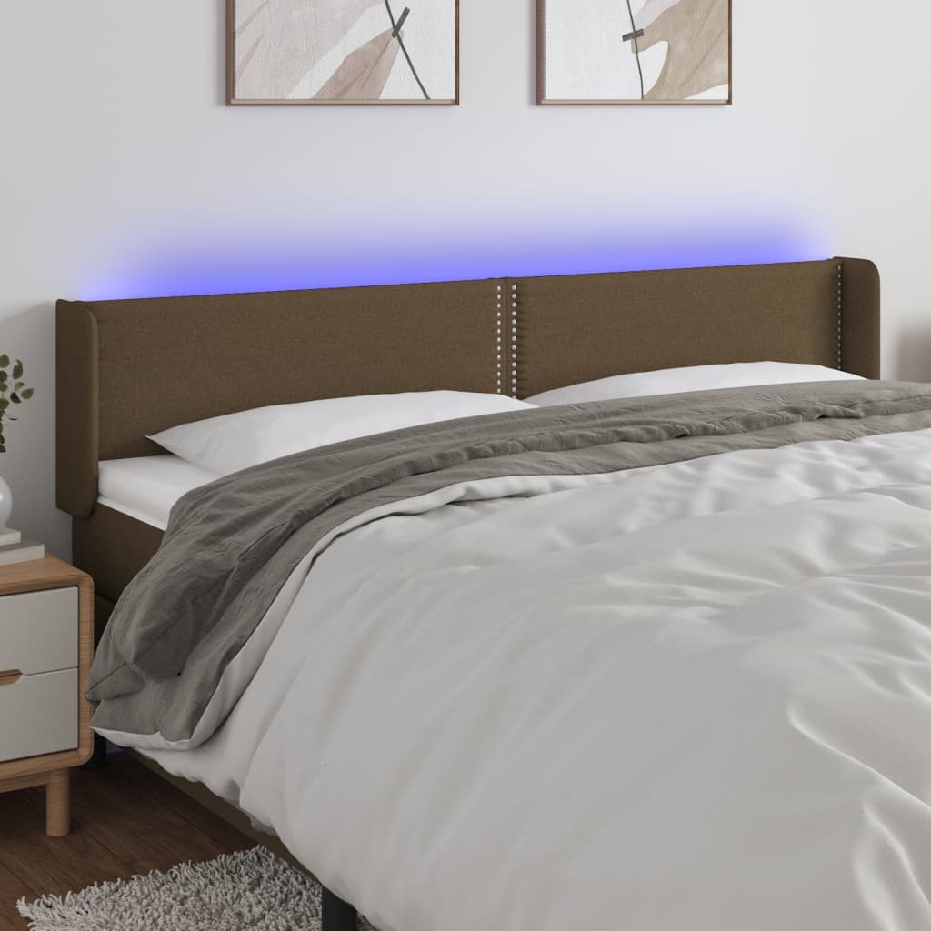 Hoofdbord LED 203x16x78/88 cm stof donkerbruin is nu te koop bij PeponiXL, paradijselijk wonen!
