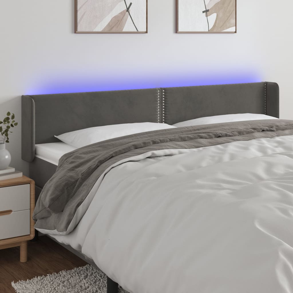 Hoofdbord LED 163x16x78/88 cm fluweel donkergrijs is nu te koop bij PeponiXL, paradijselijk wonen!