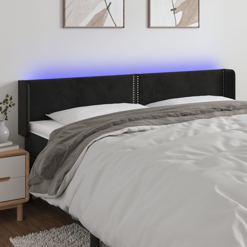 Hoofdbord LED 183x16x78/88 cm fluweel zwart is nu te koop bij PeponiXL, paradijselijk wonen!