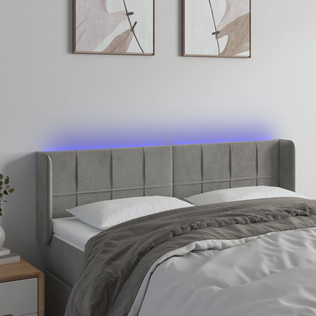 Hoofdbord LED 147x16x78/88 cm fluweel lichtgrijs is nu te koop bij PeponiXL, paradijselijk wonen!
