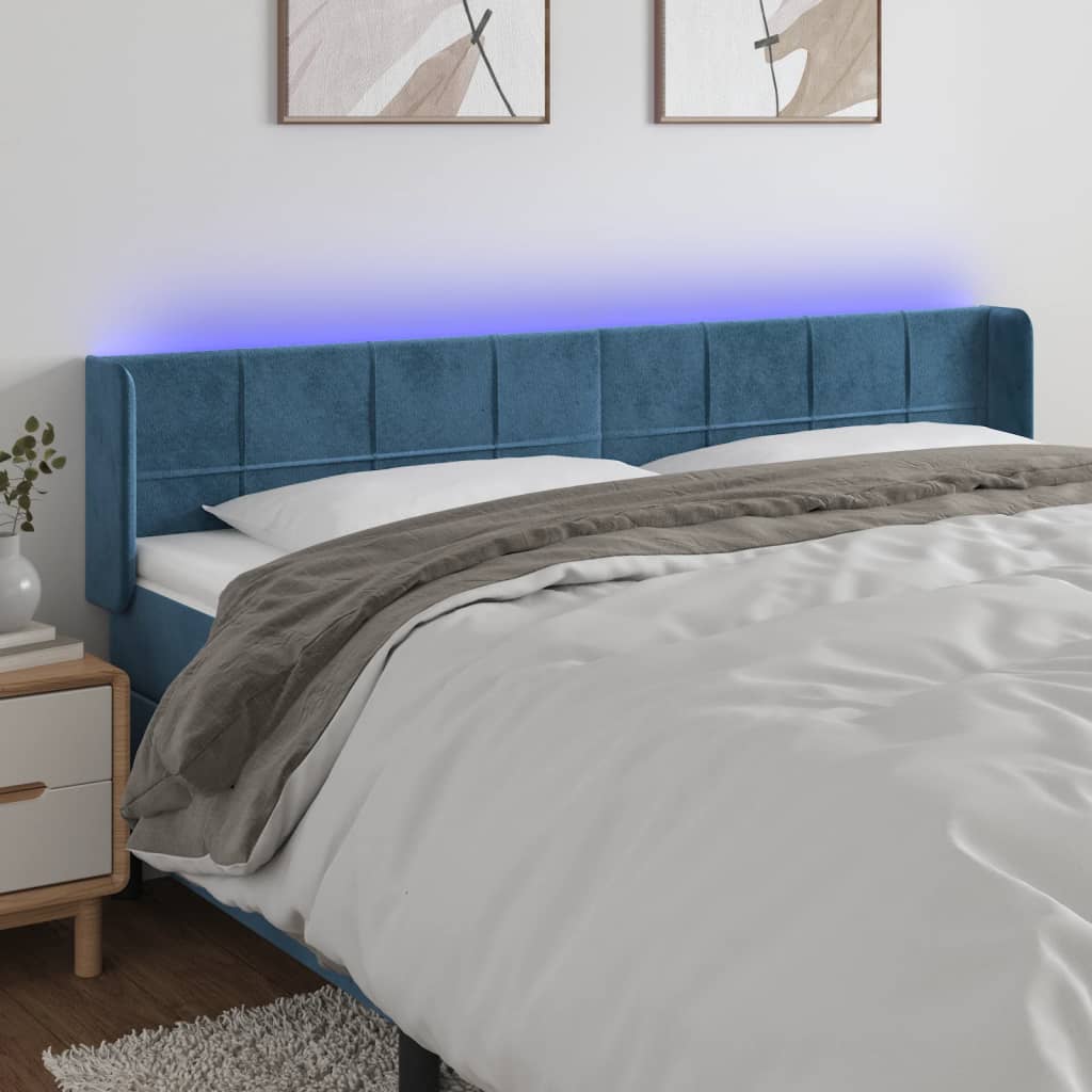 Hoofdbord LED 163x16x78/88 cm fluweel donkerblauw is nu te koop bij PeponiXL, paradijselijk wonen!