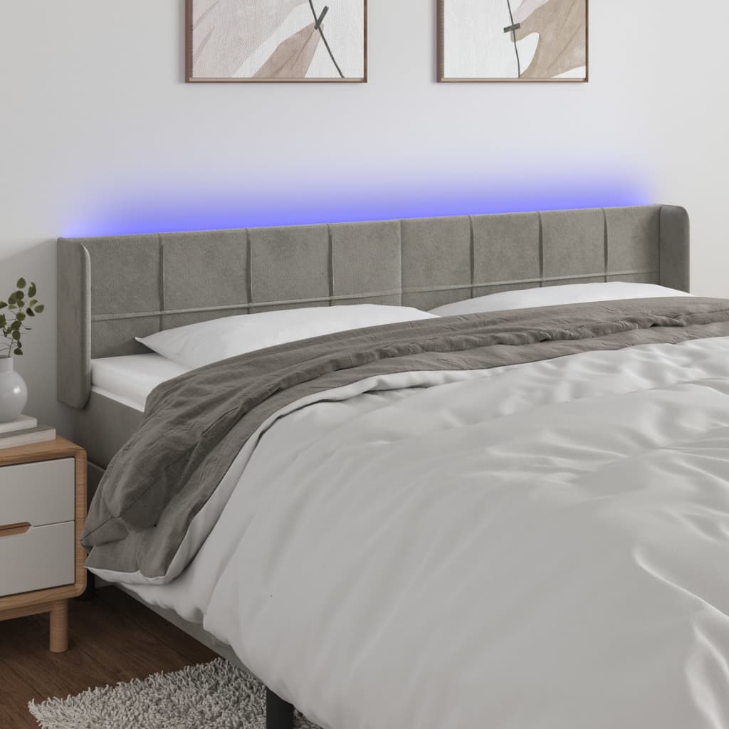 Hoofdbord LED 183x16x78/88 cm fluweel lichtgrijs is nu te koop bij PeponiXL, paradijselijk wonen!