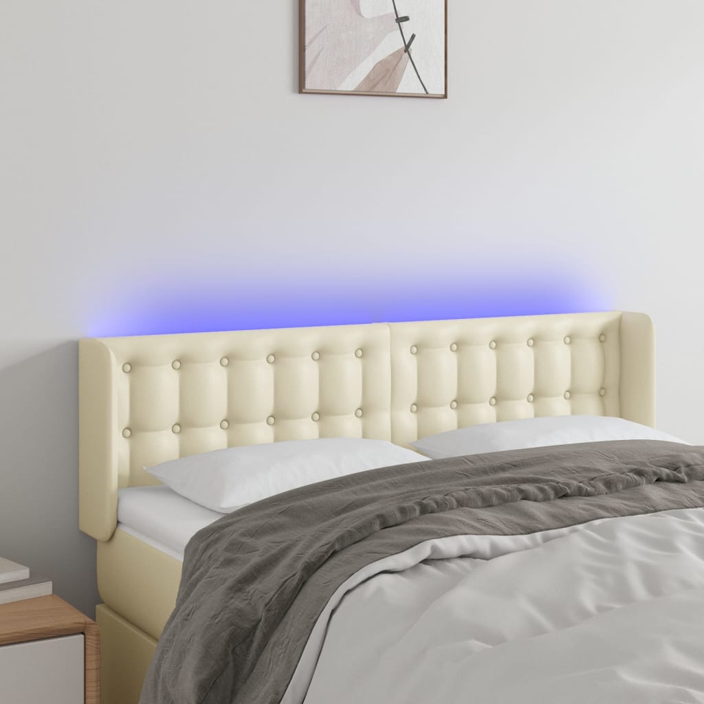 Hoofdbord LED 147x16x78/88 cm kunstleer crèmekleurig is nu te koop bij PeponiXL, paradijselijk wonen!