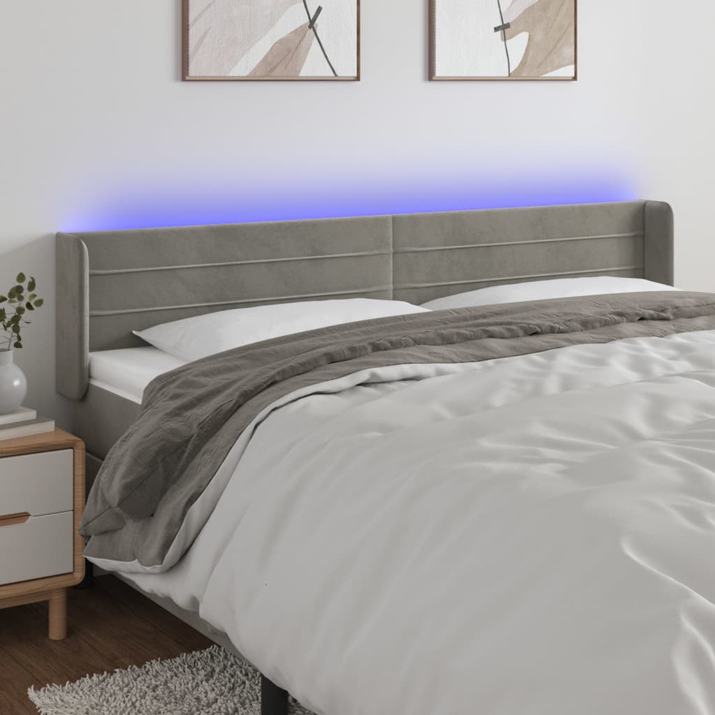Hoofdbord LED 183x16x78/88 cm fluweel lichtgrijs is nu te koop bij PeponiXL, paradijselijk wonen!