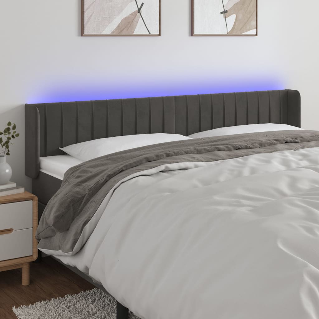 Hoofdbord LED 183x16x78/88 cm fluweel donkergrijs is nu te koop bij PeponiXL, paradijselijk wonen!