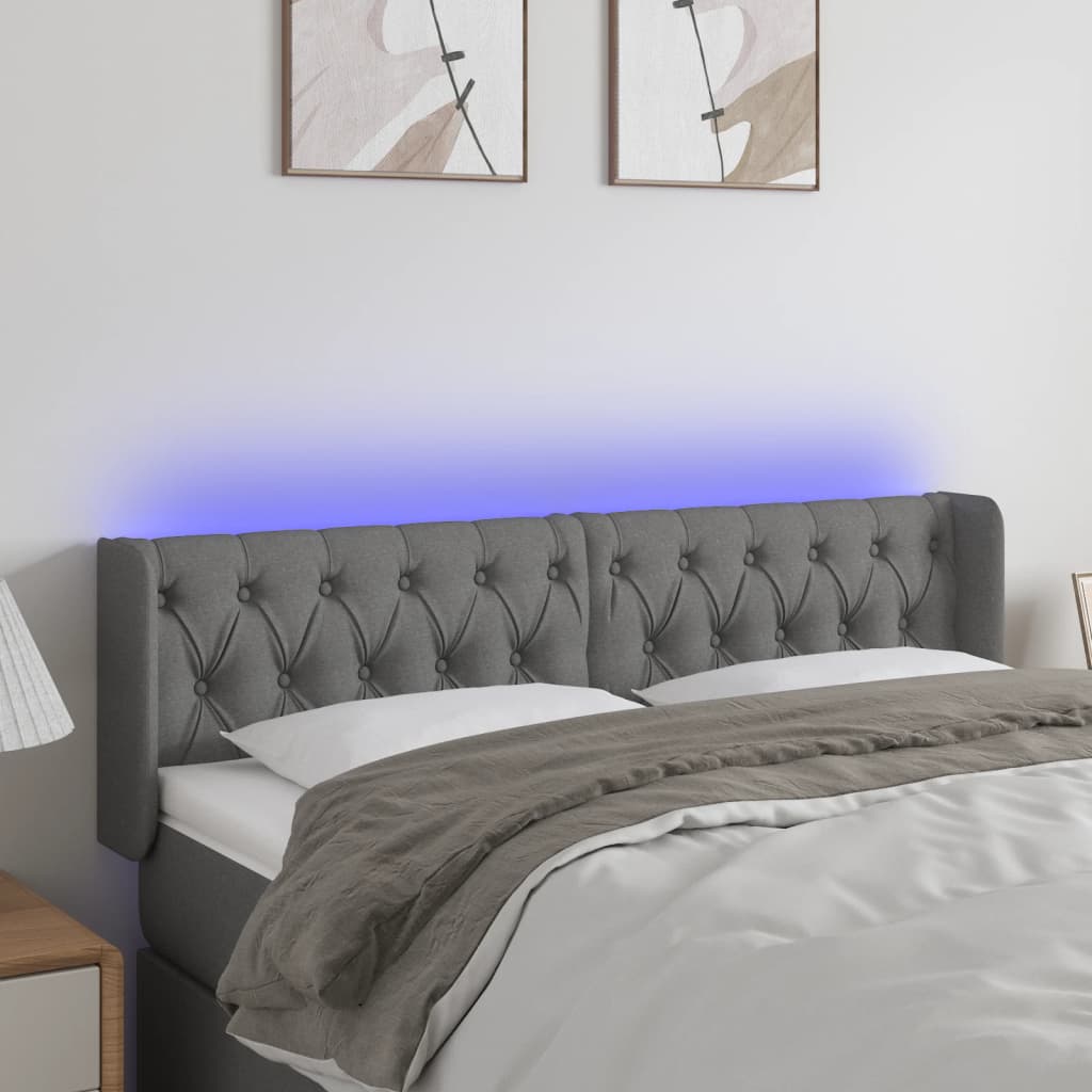 Hoofdbord LED 163x16x78/88 cm stof donkergrijs is nu te koop bij PeponiXL, paradijselijk wonen!
