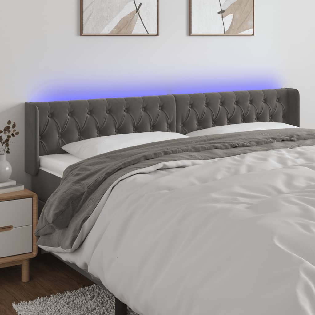 Hoofdbord LED 203x16x78/88 cm fluweel donkergrijs is nu te koop bij PeponiXL, paradijselijk wonen!