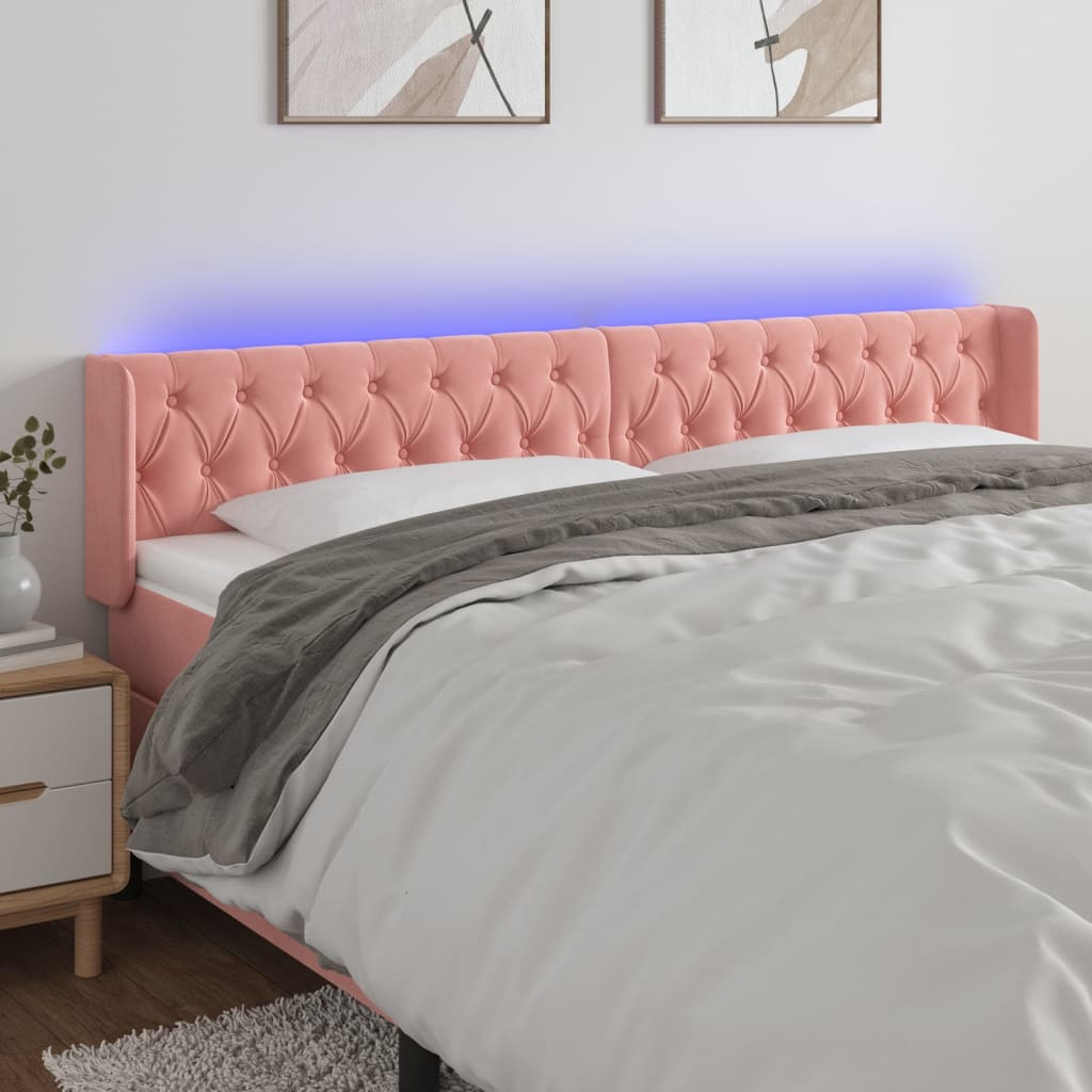 Hoofdbord LED 203x16x78/88 cm fluweel roze is nu te koop bij PeponiXL, paradijselijk wonen!