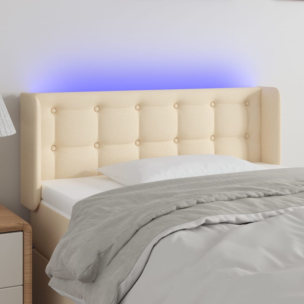 Hoofdbord LED 93x16x78/88 cm stof crèmekleurig is nu te koop bij PeponiXL, paradijselijk wonen!