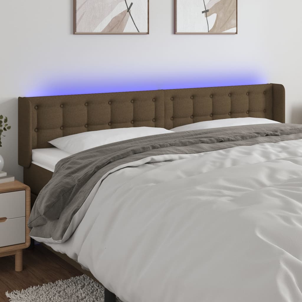 Hoofdbord LED 203x16x78/88 cm stof donkerbruin is nu te koop bij PeponiXL, paradijselijk wonen!