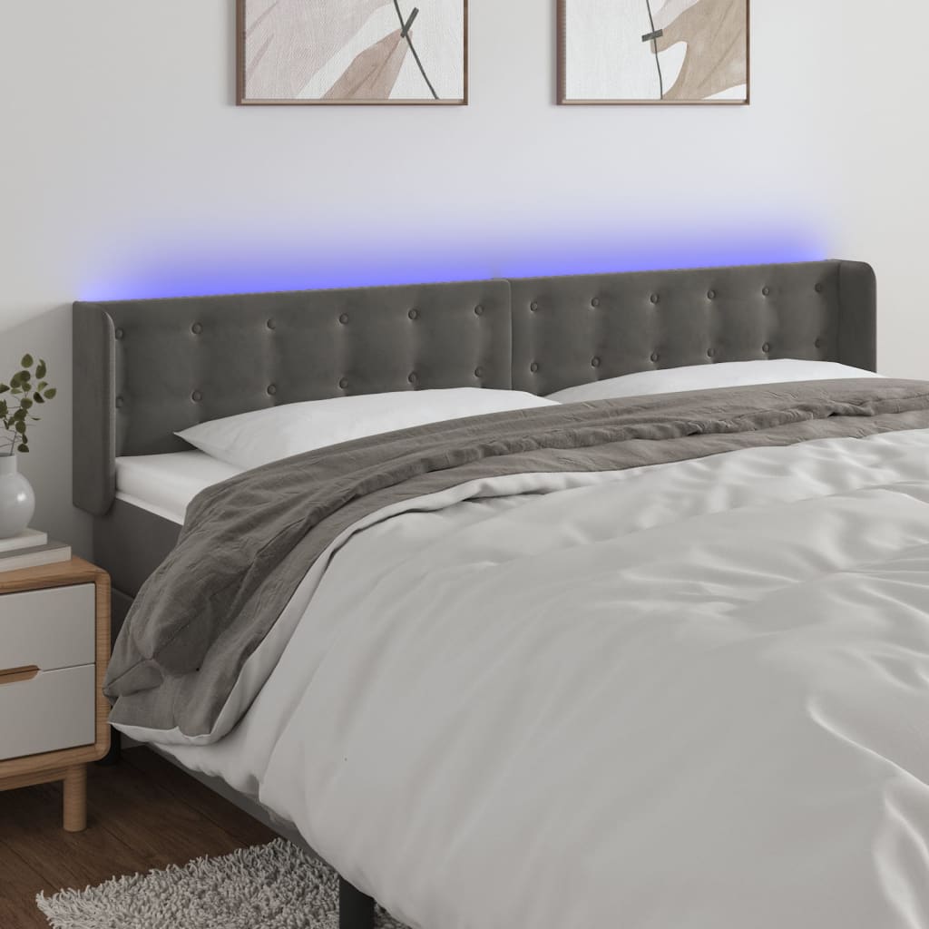 Hoofdbord LED 203x16x78/88 cm fluweel donkergrijs is nu te koop bij PeponiXL, paradijselijk wonen!