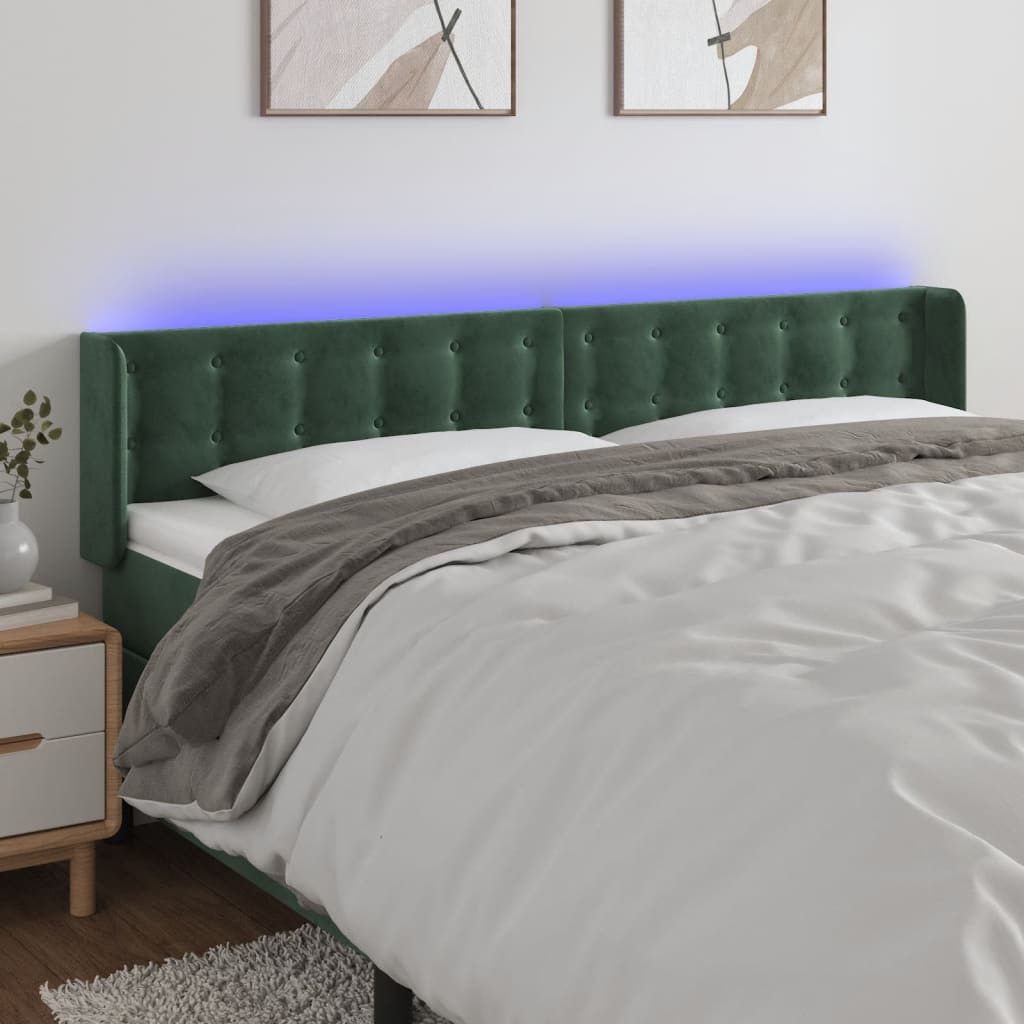 Hoofdbord LED 203x16x78/88 cm fluweel donkergroen is nu te koop bij PeponiXL, paradijselijk wonen!