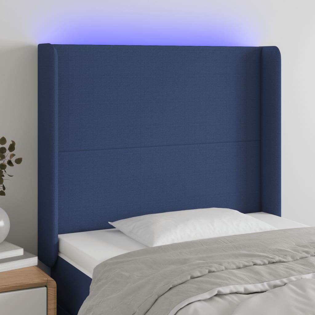 Hoofdbord LED 83x16x118/128 cm stof blauw is nu te koop bij PeponiXL, paradijselijk wonen!
