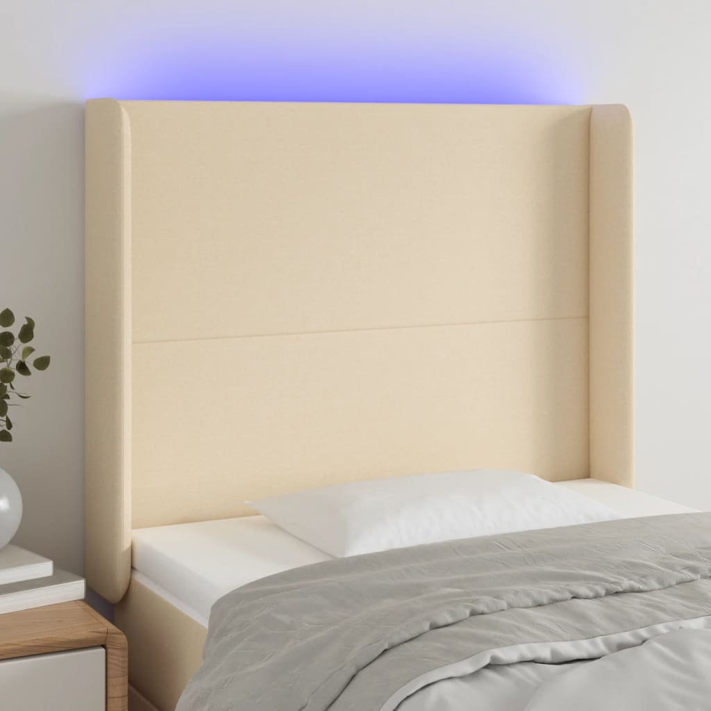 Hoofdbord LED 103x16x118/128 cm stof crèmekleurig is nu te koop bij PeponiXL, paradijselijk wonen!