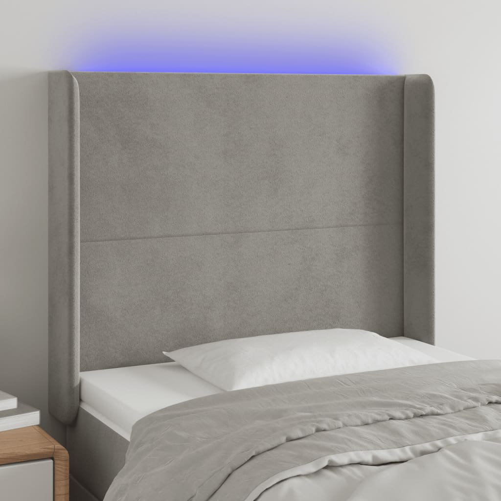 Hoofdbord LED 83x16x118/128 cm fluweel lichtgrijs is nu te koop bij PeponiXL, paradijselijk wonen!