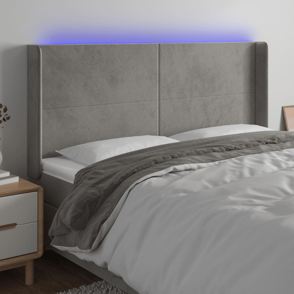Hoofdbord LED 183x16x118/128 cm fluweel lichtgrijs is nu te koop bij PeponiXL, paradijselijk wonen!