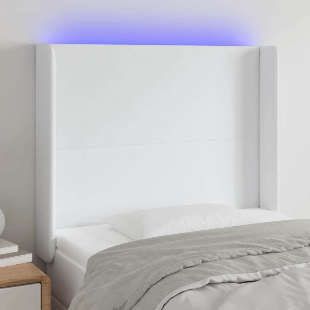 Hoofdbord LED 93x16x118/128 cm kunstleer wit is nu te koop bij PeponiXL, paradijselijk wonen!