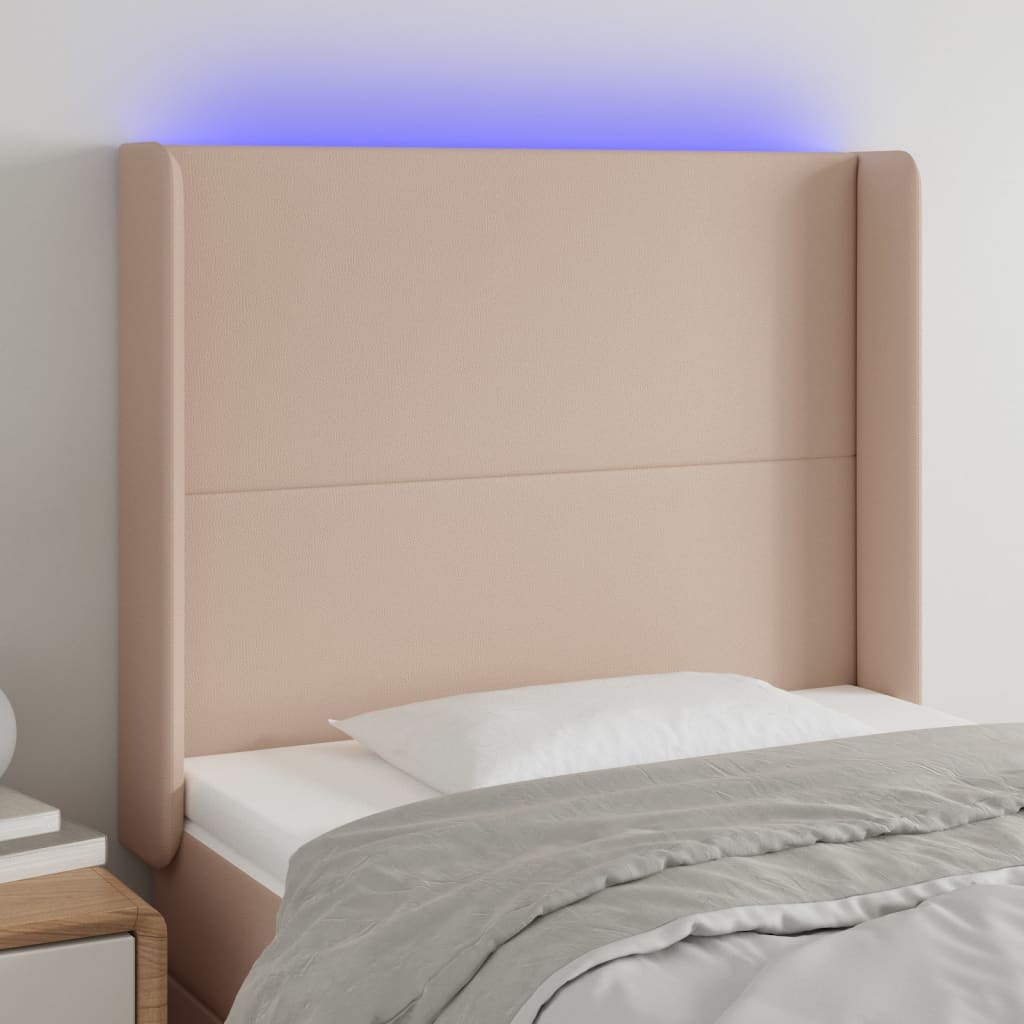 Hoofdbord LED 103x16x118/128 cm kunstleer cappuccinokleurig is nu te koop bij PeponiXL, paradijselijk wonen!
