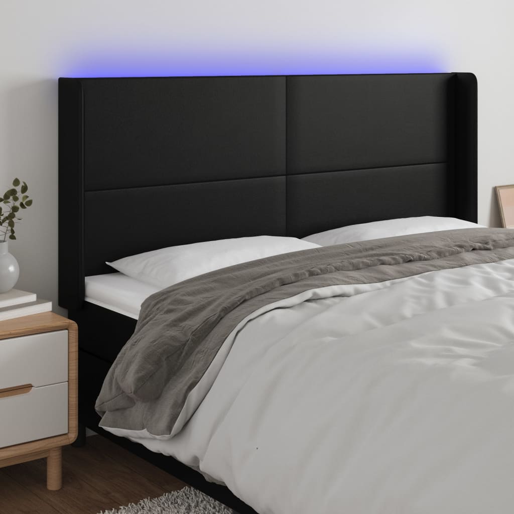 Hoofdbord LED 163x16x118/128 cm kunstleer zwart is nu te koop bij PeponiXL, paradijselijk wonen!