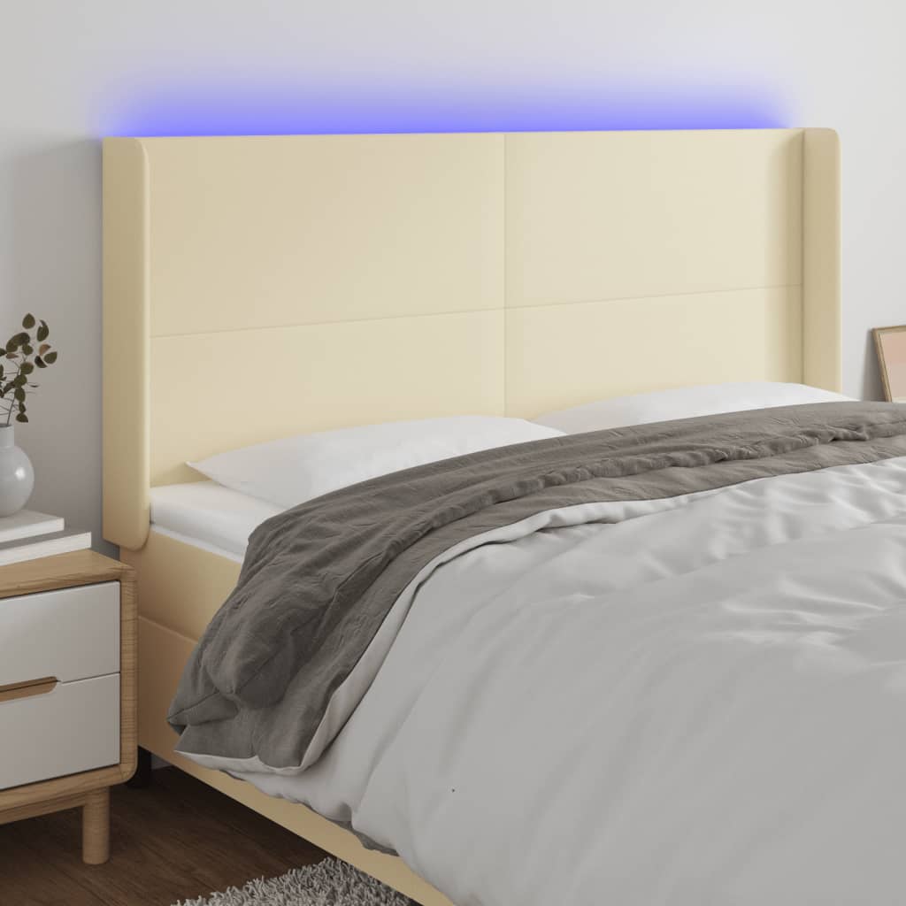 Hoofdbord LED 163x16x118/128 cm kunstleer crèmekleurig is nu te koop bij PeponiXL, paradijselijk wonen!