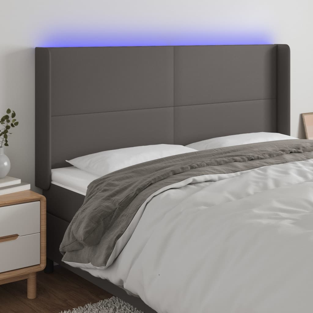 Hoofdbord LED 163x16x118/128 cm kunstleer grijs is nu te koop bij PeponiXL, paradijselijk wonen!
