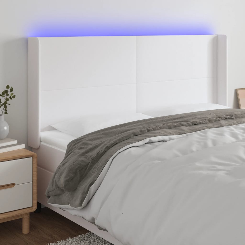 Hoofdbord LED 183x16x118/128 cm kunstleer wit is nu te koop bij PeponiXL, paradijselijk wonen!
