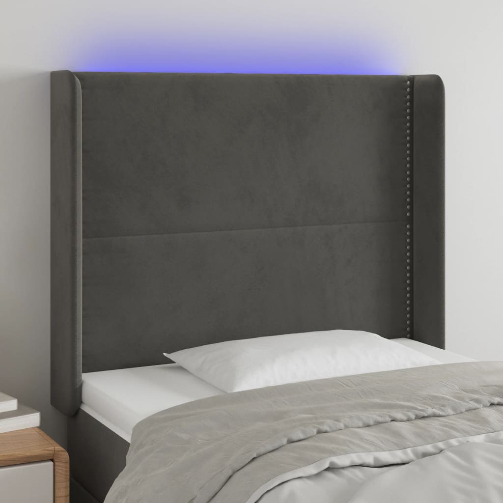 Hoofdbord LED 93x16x118/128 cm fluweel donkergrijs is nu te koop bij PeponiXL, paradijselijk wonen!