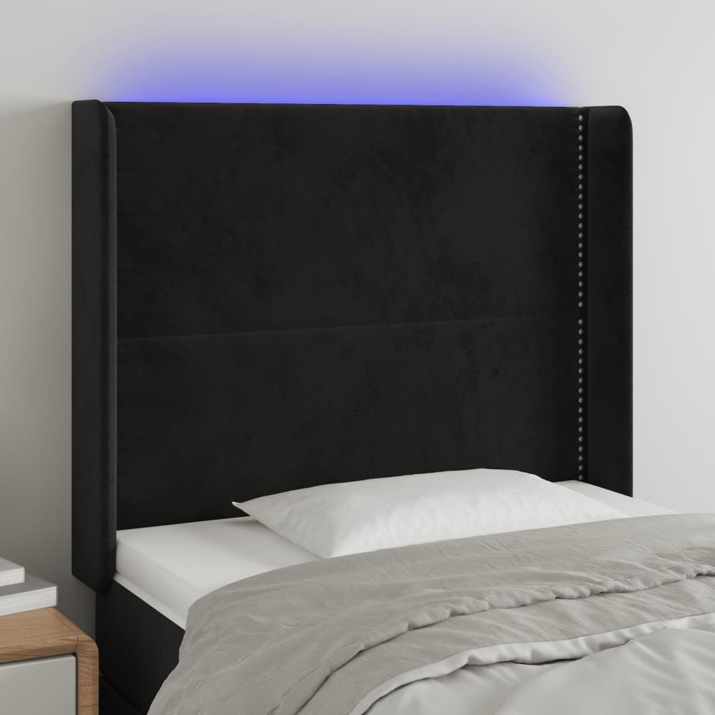 Hoofdbord LED 103x16x118/128 cm fluweel zwart is nu te koop bij PeponiXL, paradijselijk wonen!