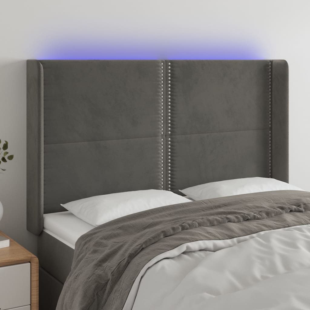 Hoofdbord LED 147x16x118/128 cm fluweel donkergrijs is nu te koop bij PeponiXL, paradijselijk wonen!
