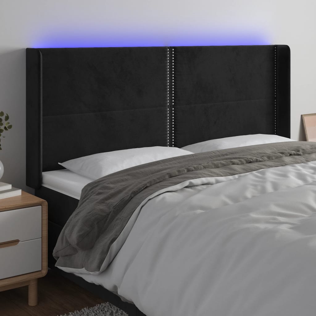 Hoofdbord LED 203x16x118/128 cm fluweel zwart is nu te koop bij PeponiXL, paradijselijk wonen!