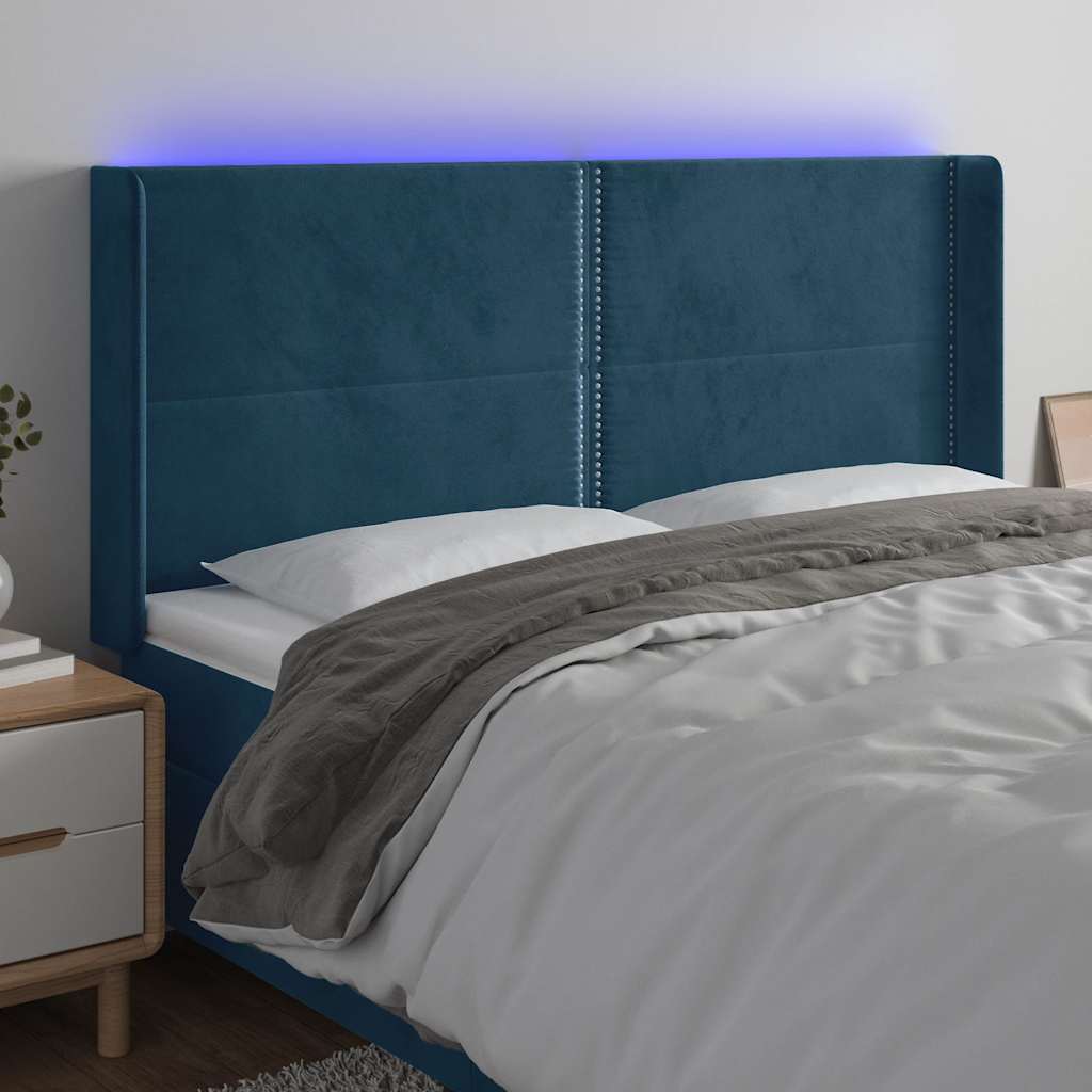 Hoofdbord LED 203x16x118/128 cm fluweel donkerblauw is nu te koop bij PeponiXL, paradijselijk wonen!
