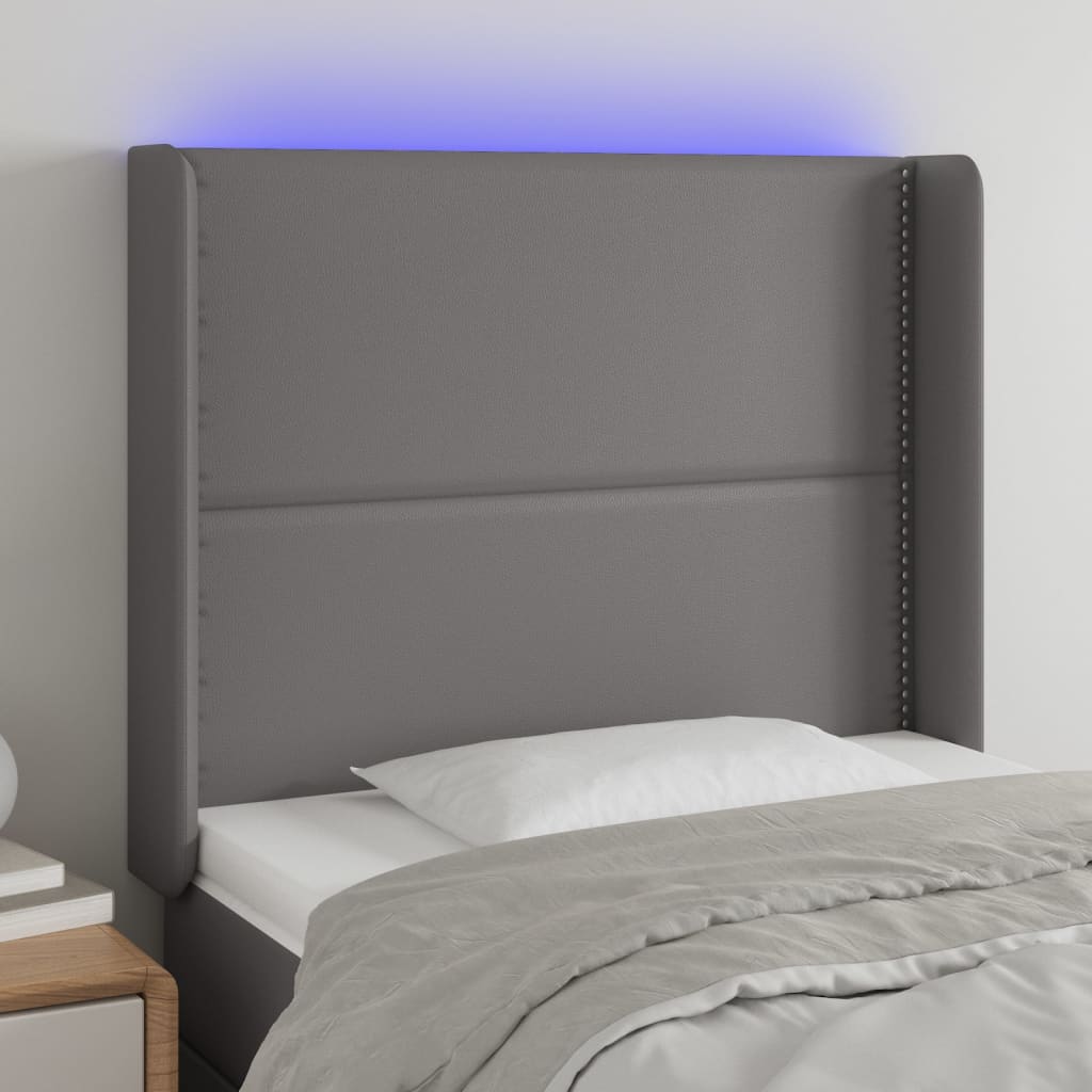Hoofdbord LED 103x16x118/128 cm kunstleer grijs is nu te koop bij PeponiXL, paradijselijk wonen!