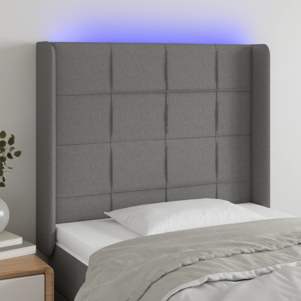 Hoofdbord LED 83x16x118/128 cm stof donkergrijs is nu te koop bij PeponiXL, paradijselijk wonen!