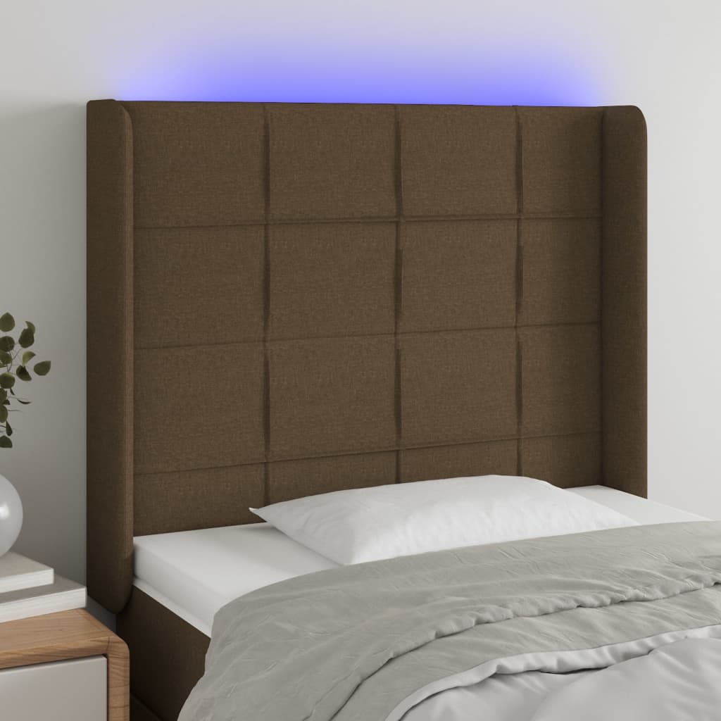 Hoofdbord LED 103x16x118/128 cm stof donkerbruin is nu te koop bij PeponiXL, paradijselijk wonen!