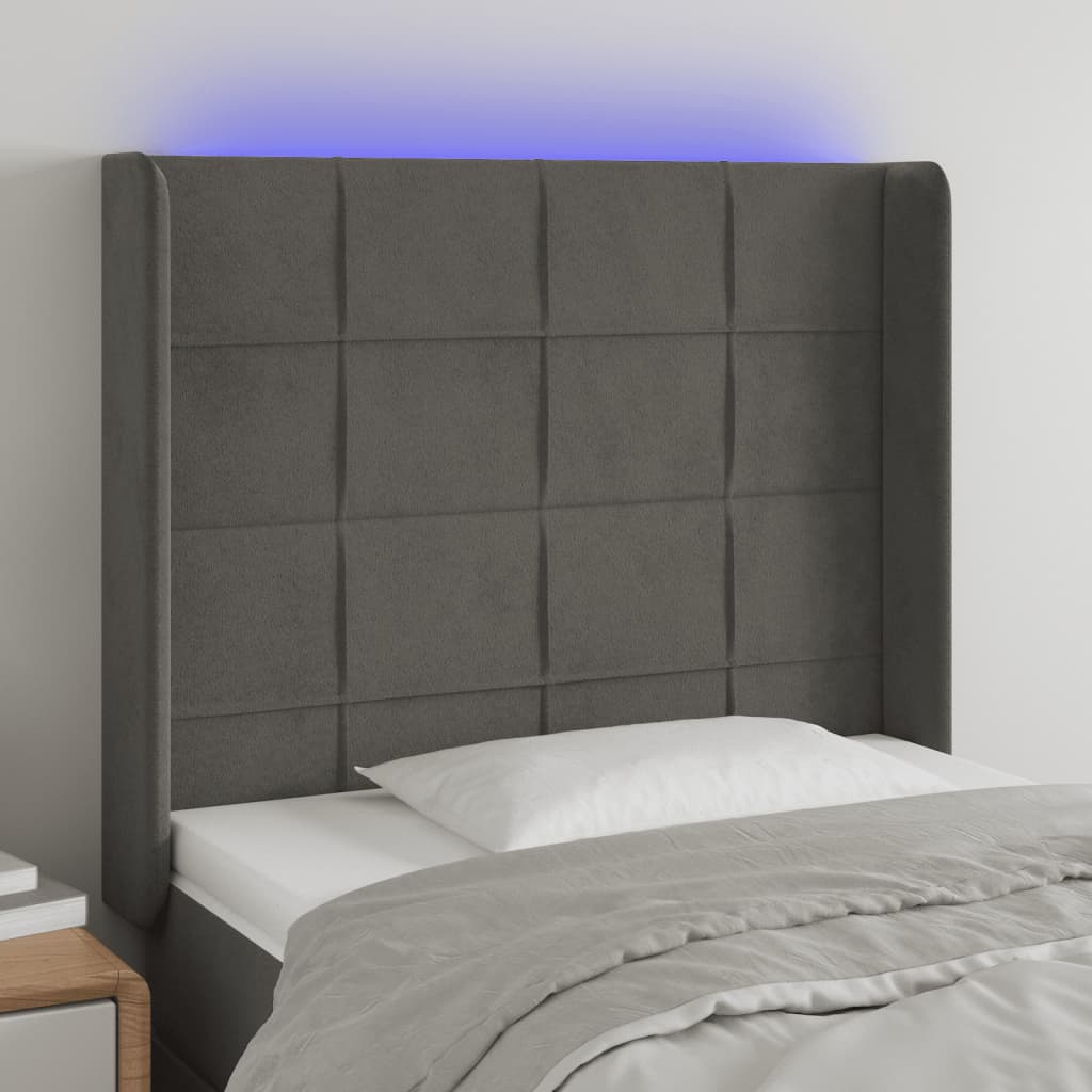 Hoofdbord LED 93x16x118/128 cm fluweel donkergrijs is nu te koop bij PeponiXL, paradijselijk wonen!
