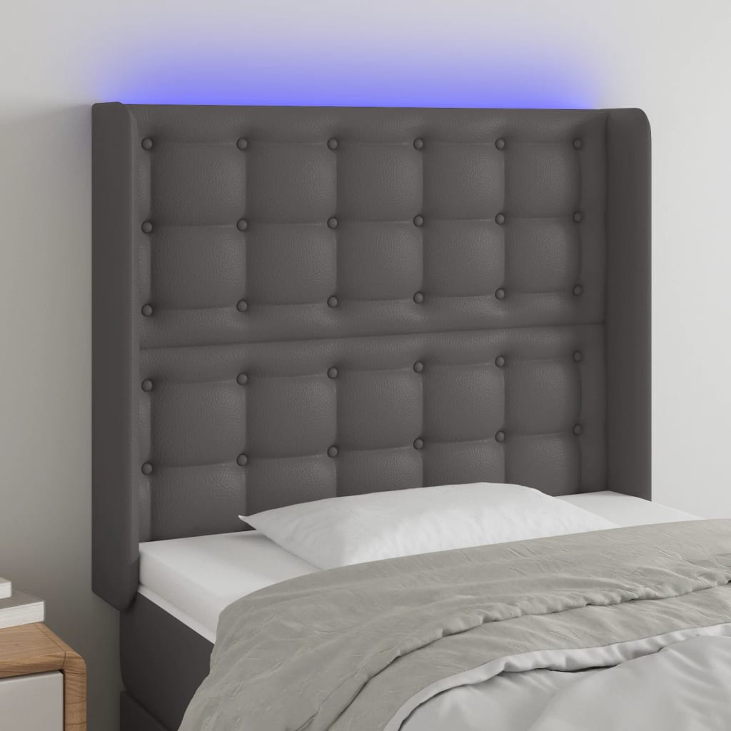 Hoofdbord LED 103x16x118/128 cm kunstleer grijs is nu te koop bij PeponiXL, paradijselijk wonen!