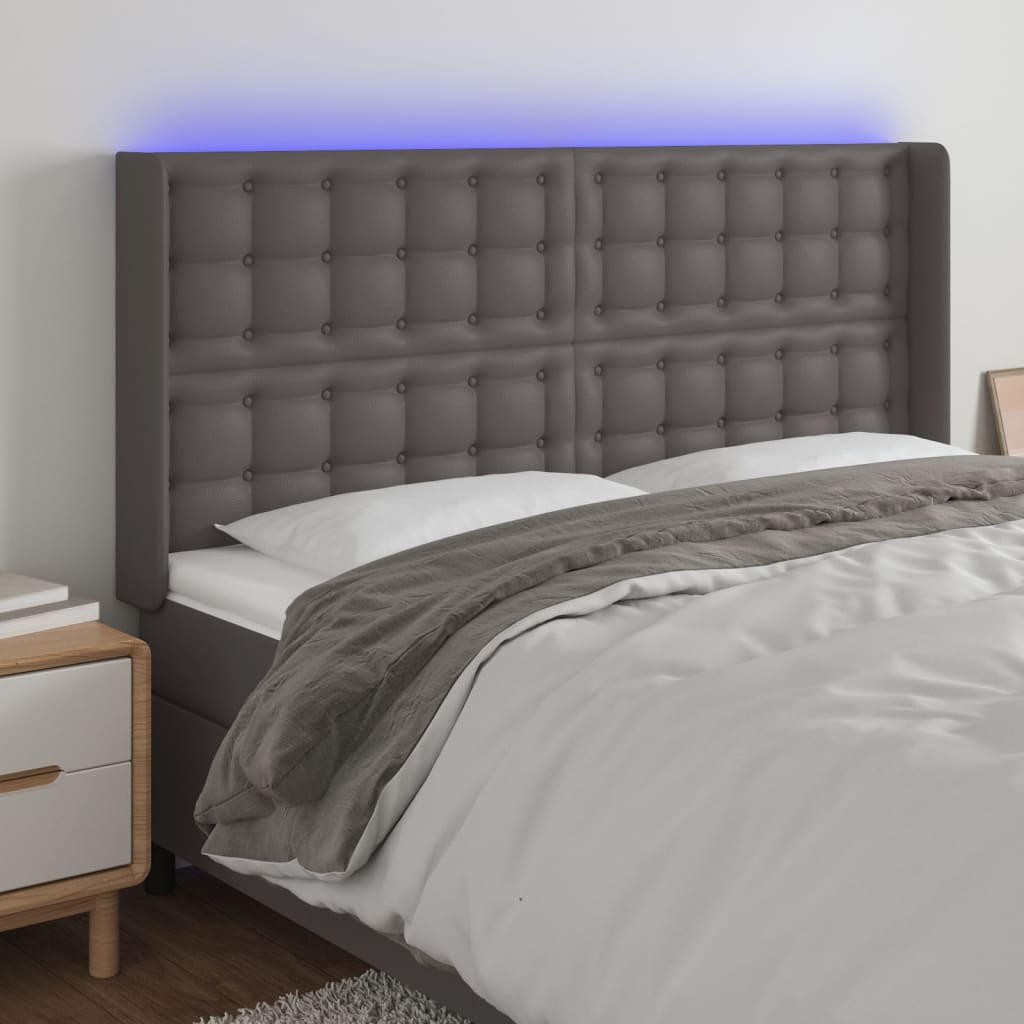 Hoofdbord LED 203x16x118/128 cm kunstleer grijs is nu te koop bij PeponiXL, paradijselijk wonen!