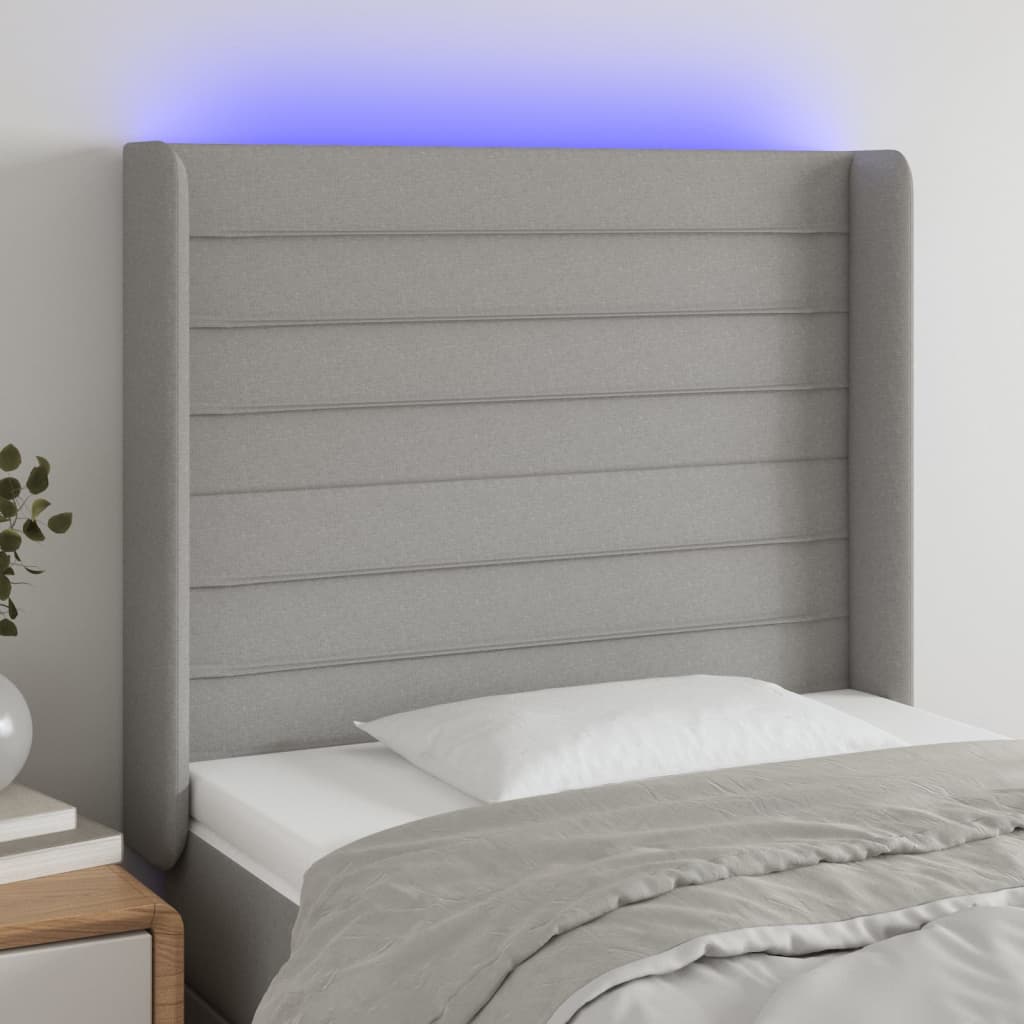Hoofdbord LED 103x16x118/128 cm stof lichtgrijs is nu te koop bij PeponiXL, paradijselijk wonen!