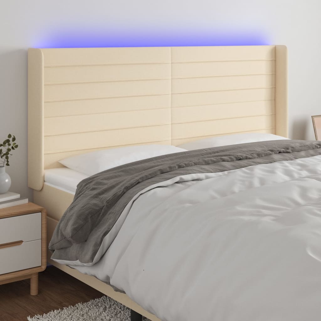Hoofdbord LED 163x16x118/128 cm stof crèmekleurig is nu te koop bij PeponiXL, paradijselijk wonen!