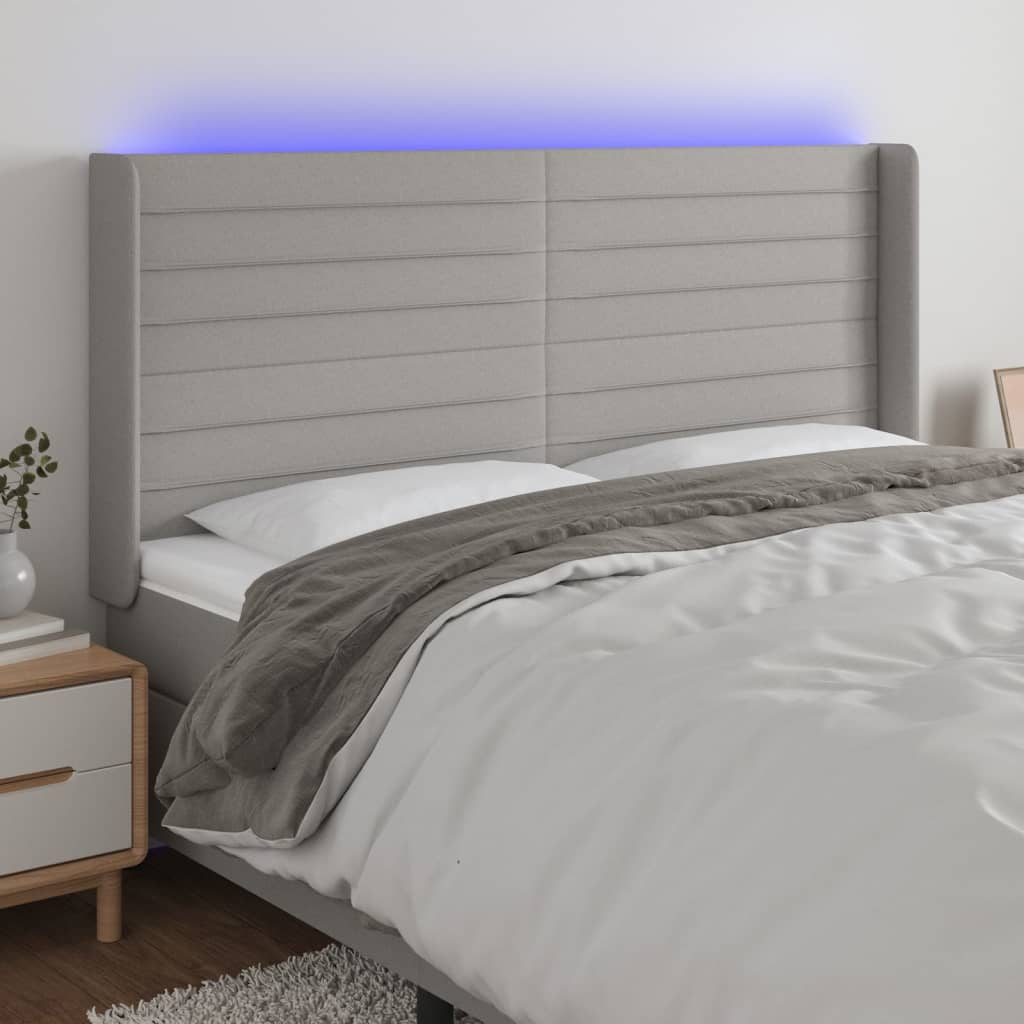 Hoofdbord LED 183x16x118/128 cm stof lichtgrijs is nu te koop bij PeponiXL, paradijselijk wonen!