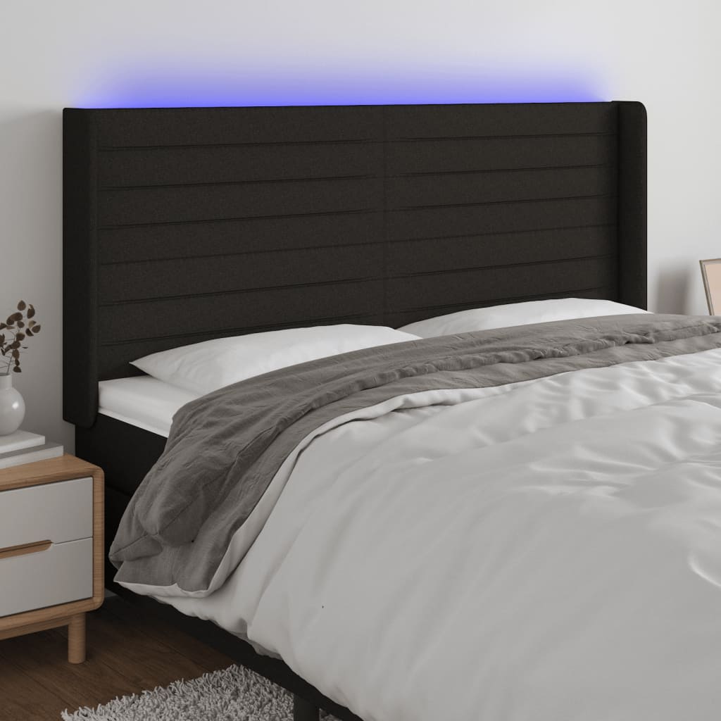 Hoofdbord LED 183x16x118/128 cm stof zwart is nu te koop bij PeponiXL, paradijselijk wonen!