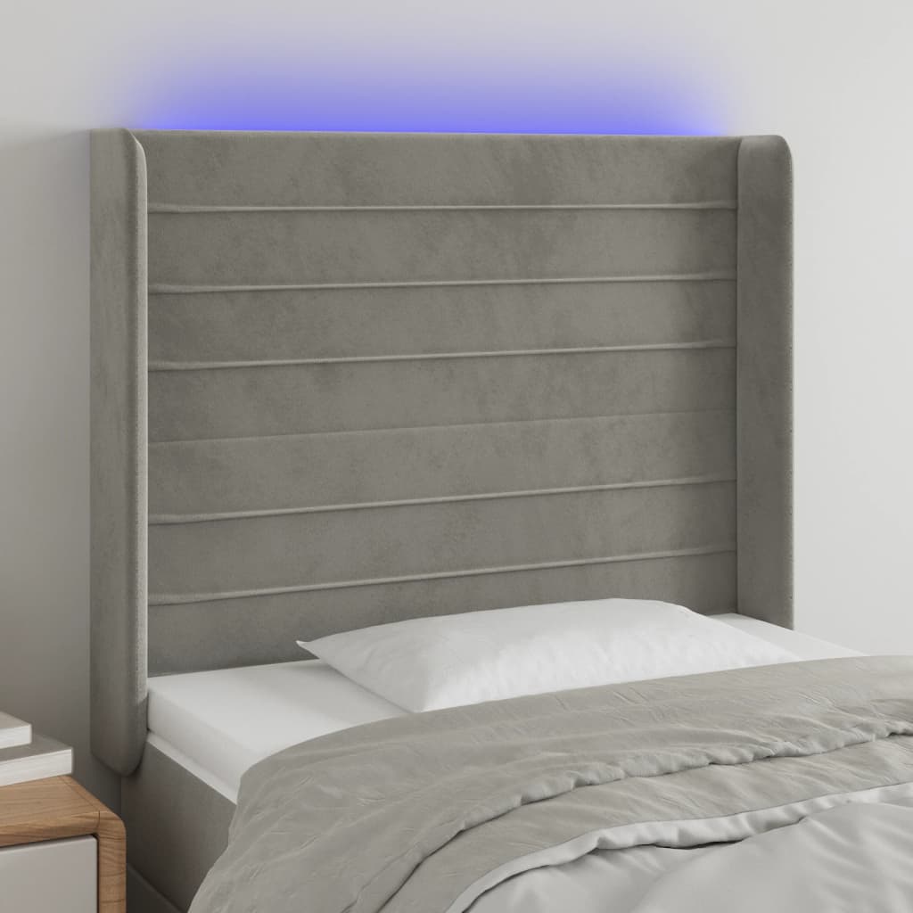 Hoofdbord LED 83x16x118/128 cm fluweel lichtgrijs is nu te koop bij PeponiXL, paradijselijk wonen!