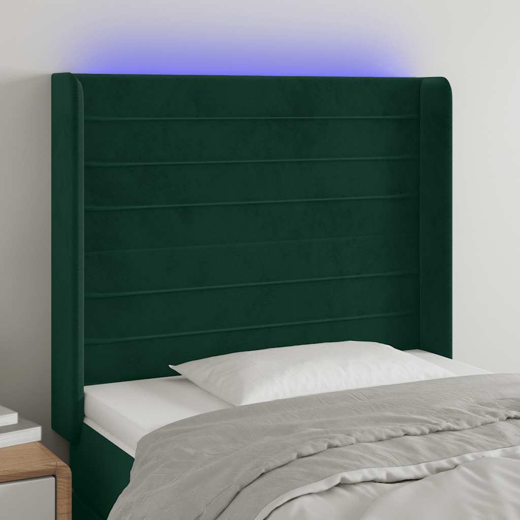 Hoofdbord LED 83x16x118/128 cm fluweel donkergroen is nu te koop bij PeponiXL, paradijselijk wonen!