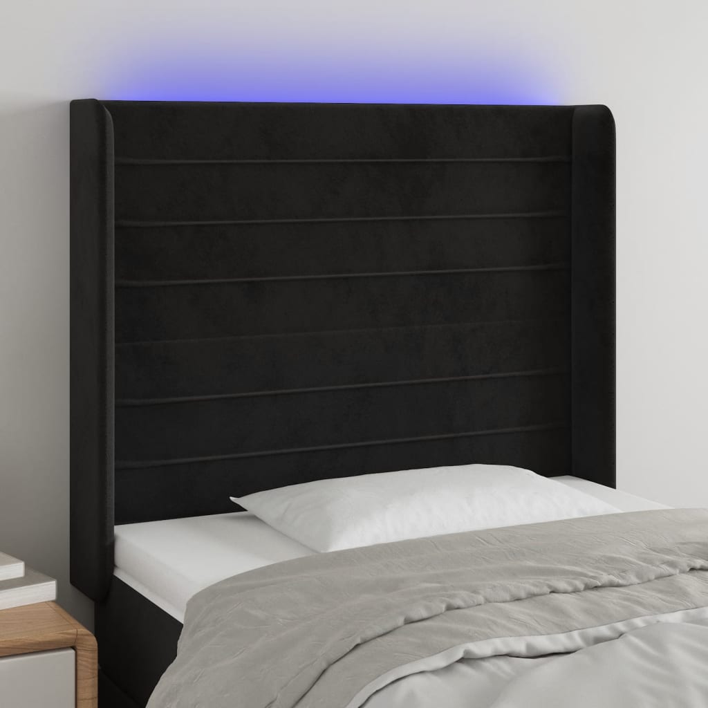 Hoofdbord LED 93x16x118/128 cm fluweel zwart is nu te koop bij PeponiXL, paradijselijk wonen!
