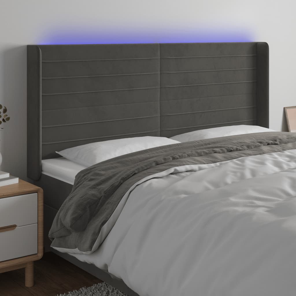 Hoofdbord LED 163x16x118/128 cm fluweel donkergrijs is nu te koop bij PeponiXL, paradijselijk wonen!